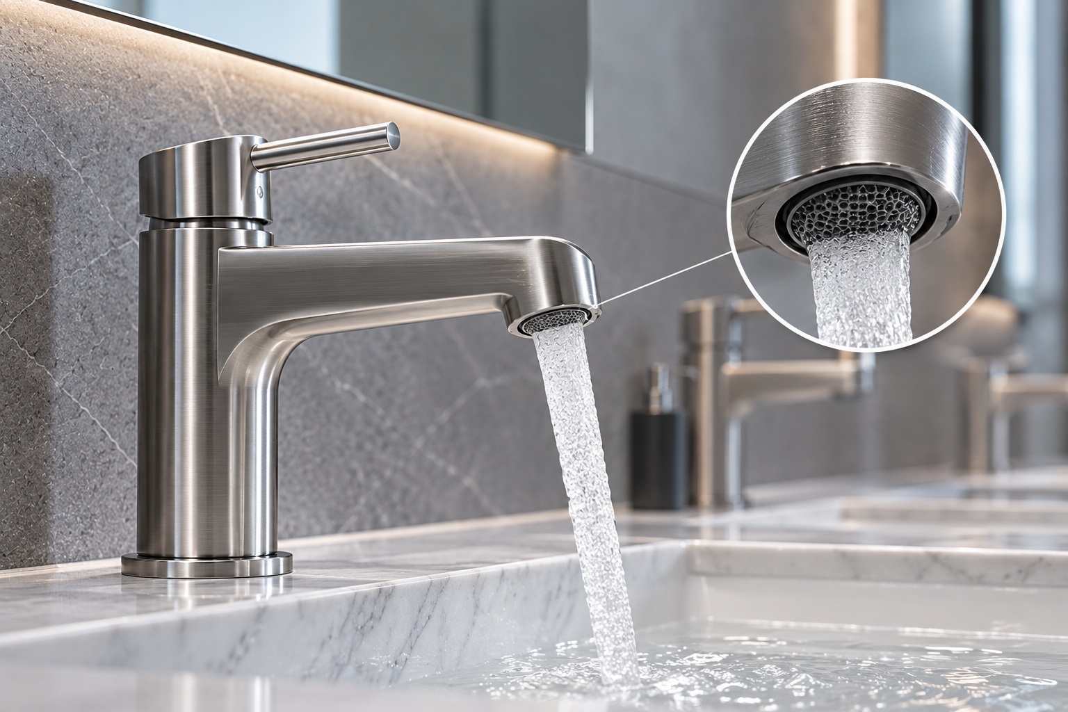 BathSelect faucet flow and aerator control for efficient water performance